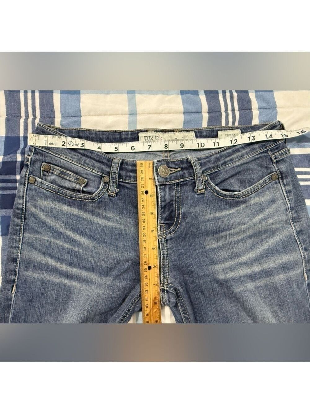 BKE Stella Bootcut Flare Low Rise Jeans Sz26 Embroidered Pockets Stretch Western - Picture 9 of 11